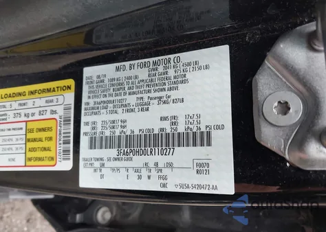 2020 Ford Fusion Se из США, поврежденный, VIN 3FA6P0HD0LR110277